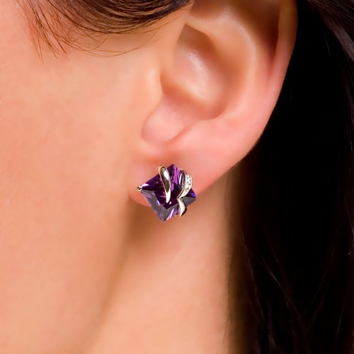 Set strieborný, CZ, štvorec